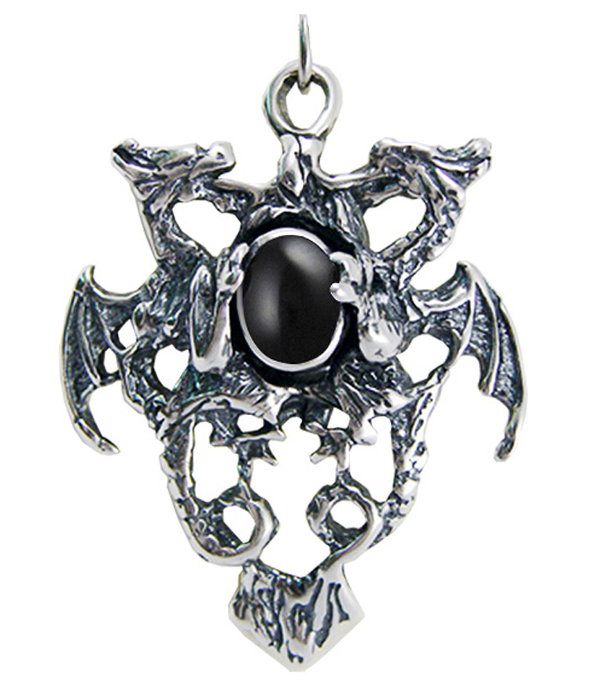 Sterling Silver Dragon Crest Pendant With Black Onyx